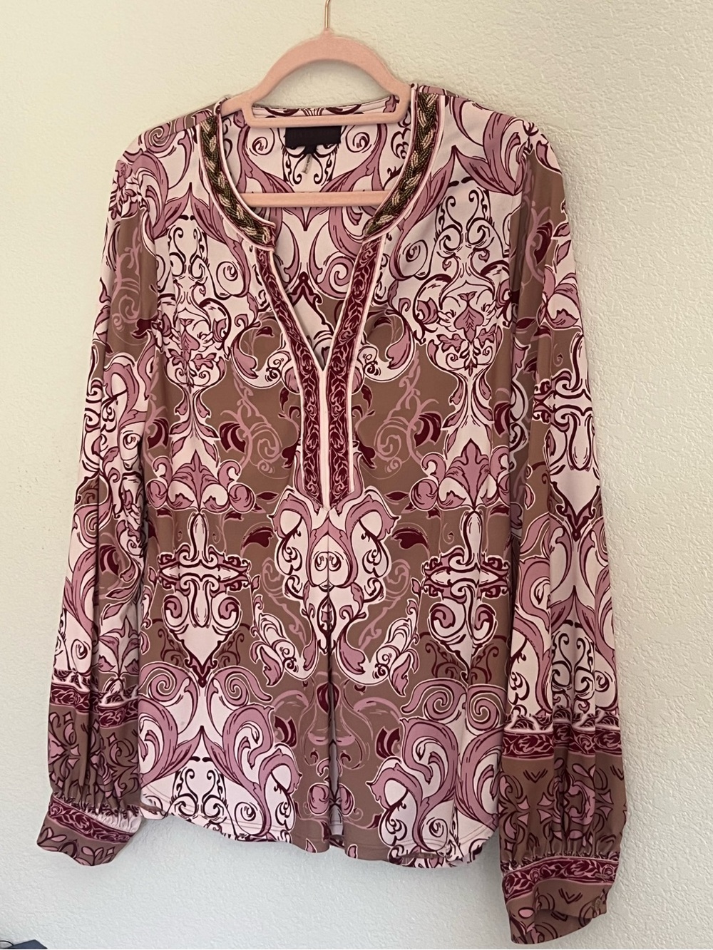 Hale Bob Pink & Taupe Printed Long-Sleeve Blouse